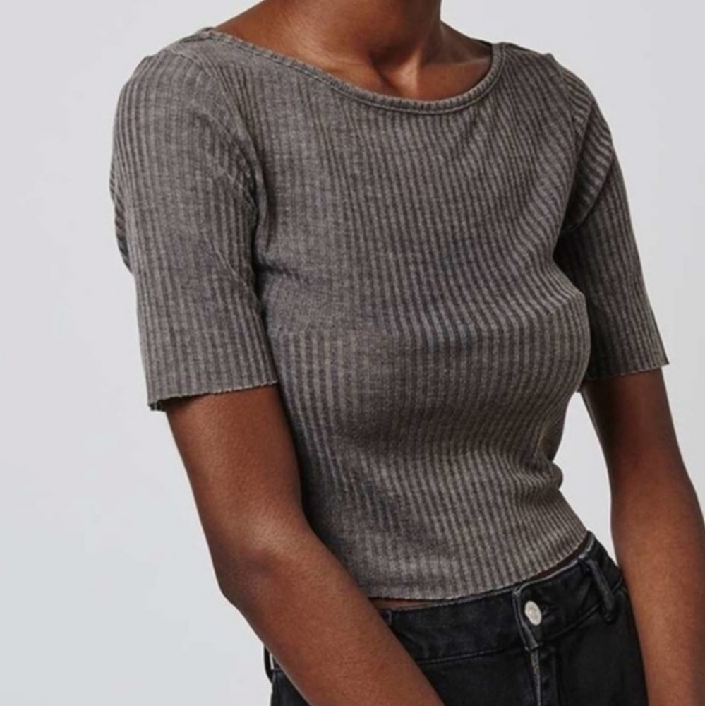 Topshop Ribbed Knit Crop Tee